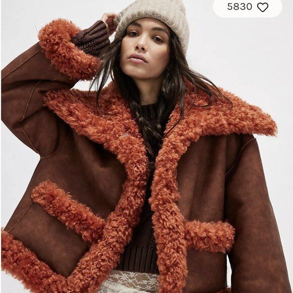 COPY - Free People Kiki Sherpa Jacket, NWT, Current, Brownstone Combo Co… - Picture 1 of 5